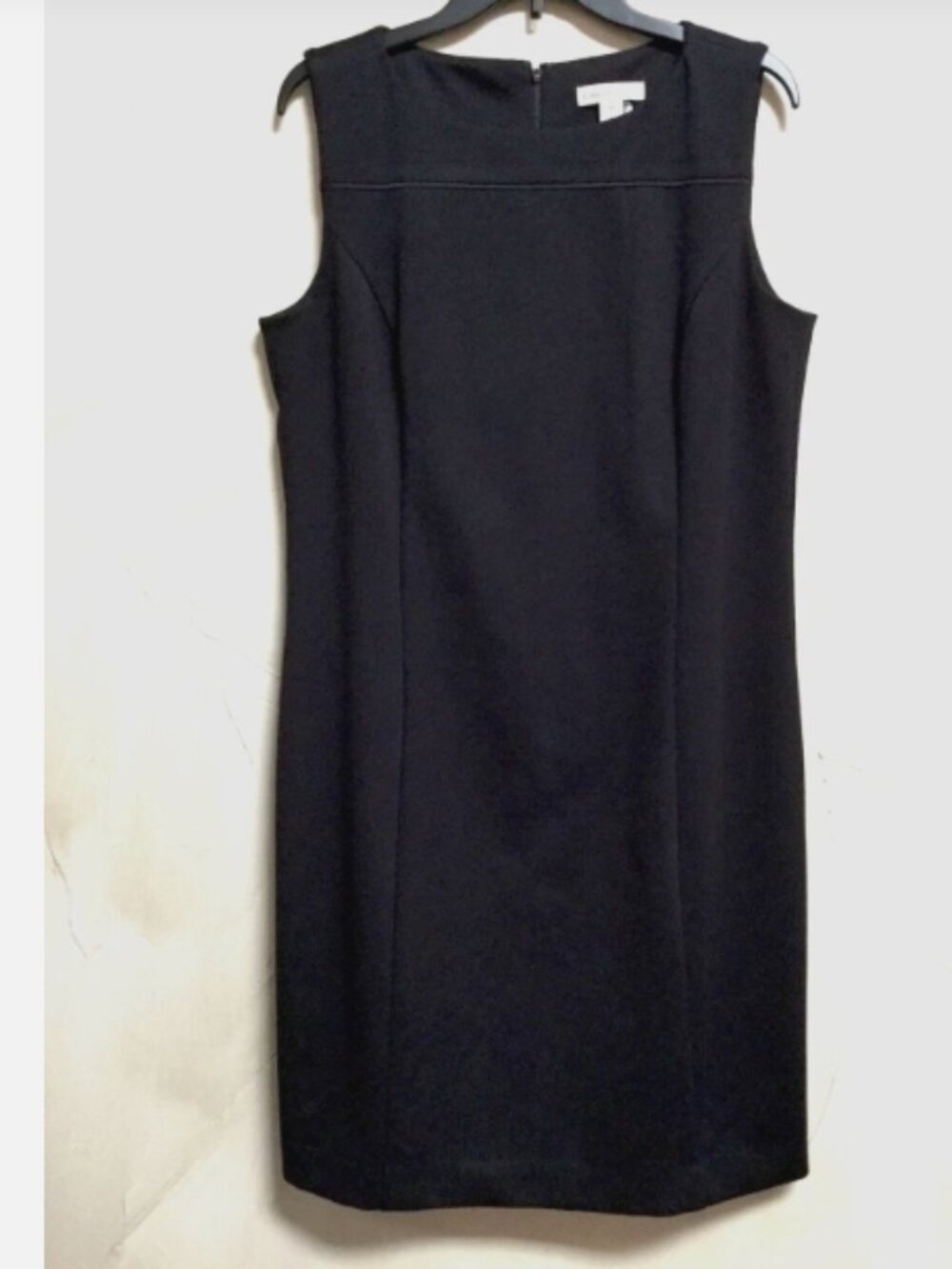 Coldwater Creek women Siz L Black Sheath Dress sleeveless Polyester Stretch Knit